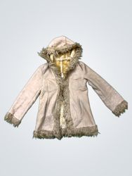 Hooded Faux Suede and Fur Trim Jacket