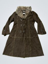 Xanaka Brown Faux Suede Coat with Fur Collar