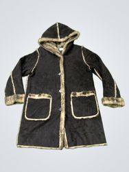 Black hooded coat with fur trim