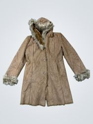 Brown Faux Fur Trimmed Hooded Coat