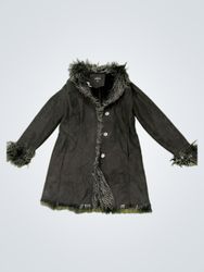 Caroll Black Faux Fur Trimmed Coat