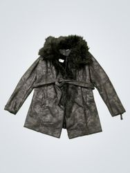 Le JARRET Black Faux Fur Trimmed Belted Coat