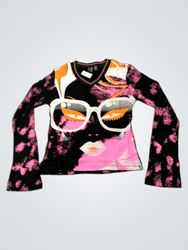 Copeline Long Sleeve V-Neck Graphic Print Top