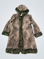 Da Di Peng FASHION Hooded Brown Fur Trimmed Coat