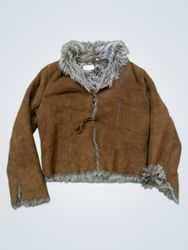 DANIEL BENJAMIN Brown Faux Fur Trimmed Jacket XL