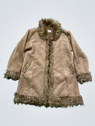 Brown Faux Fur Trimmed Coat