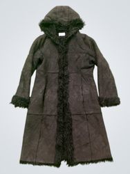 Black hooded coat with fur trim