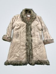 Beige Faux Fur Trimmed Coat