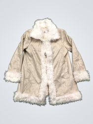 Cream coat with white fur trim