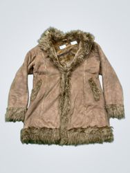 Brown Faux Fur Trimmed Coat