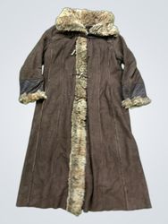 Brown Faux Fur Trimmed Long Coat