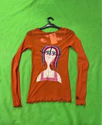 Upcycled La mode est à Vous Orange Mesh Long Sleev..