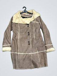 Promod Faux Suede Coat with Faux Fur Trim