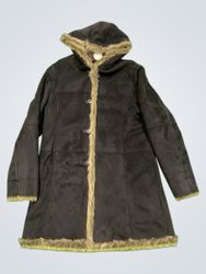 AKARA Women's Faux Suede Fur Trimmed Hooded Coat