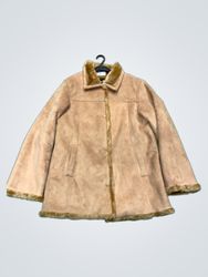 Tan Faux Suede Jacket with Fur Trim