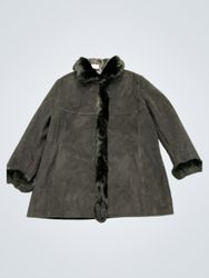 FRANDSEN Faux Suede Fur Trimmed Coat