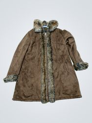 Avenue Faux Fur Trimmed Suede Coat