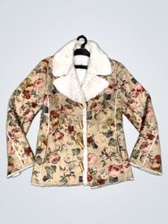 Floral Print Jacket with Faux Fur Trim