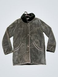 Dark Green Suede Coat with Fur Collar