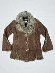Lan Angelo Brown Faux Fur Trimmed Jacket with Togg..
