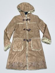 LaooGao Faux Suede Hooded Duffle Coat with Faux Fu..