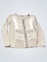 KALISSON Women's Beige Lace Detail Zip-Up Jacket S..