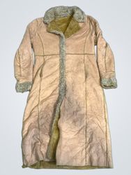 Long Tan Suede-like Coat with Fur Trim