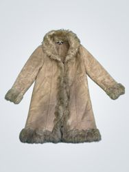 Brown Suede Fur Trimmed Coat