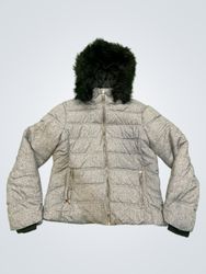Grey Puffer Jacket with Fur Hood