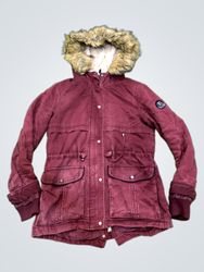 Pimkie Burgunderfarbener Pelz-Kapuzenparka