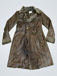 CAROLL Faux Leather Fur Trimmed Coat
