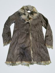 CAROLL Women's Brown Faux Suede Fur Trimmed Coat