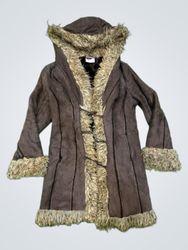 Brown Faux Fur Lined Hooded Coat
