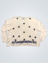 Pull brodé floral blanc Alfred Dunner