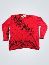 Heirloom Collectibles Red Sweater with Black Flora..
