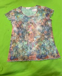 Afibel Women's Colorful Print Sheer Top