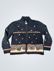 Croft & Barrow Petite Snowman Fair Isle Zip-Up Swe..