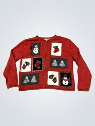 croft & barrow red christmas sweater with snowman ..