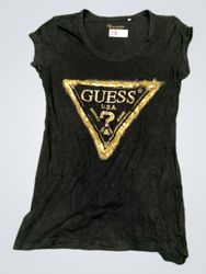 Guess Black Pailletten-Logo-T-Shirt