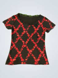 Blouse with Red Floral Pattern
