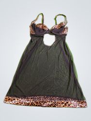 Frederick's of Hollywood Black Leopard Slip Dress