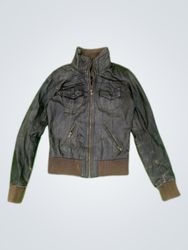 Bershka Black Leather Bomber Jacket