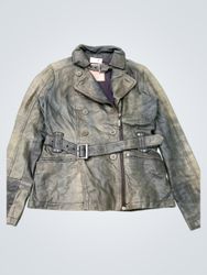 River Island Women's Grey Leather Belted Jacket Si..