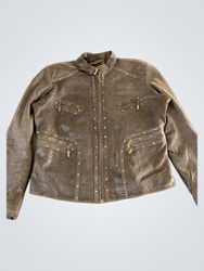 Brown Leather Jacket with Studs