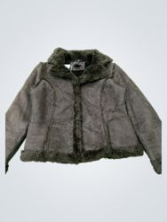 Style & Co Women's Brown Faux Suede Fur Trim Jacke..