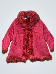 Bugao Red Faux Fur Trimmed Coat