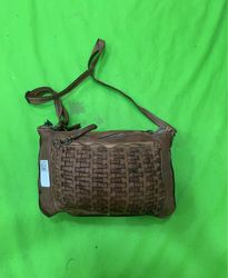 Brown Woven Leather Crossbody Bag