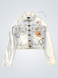 Light Wash Denim Jacket with Butterfly and Floral ..