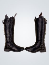 Wanted LadyLuck Black Lace-Up Buckle Knee-High Boo..