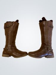 Brown Quilted Knee-High Boots